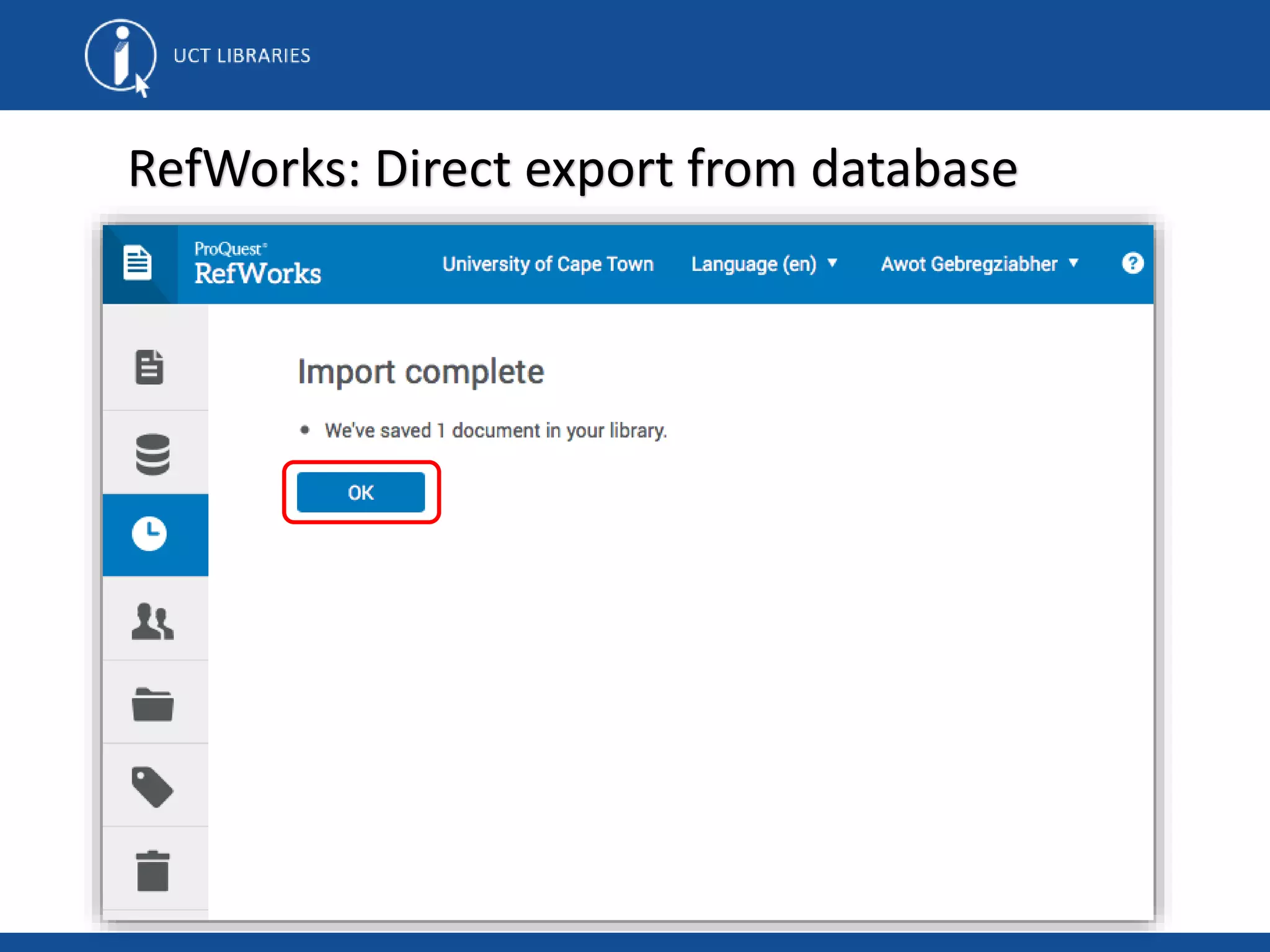 RefWorks: Direct export from database
 