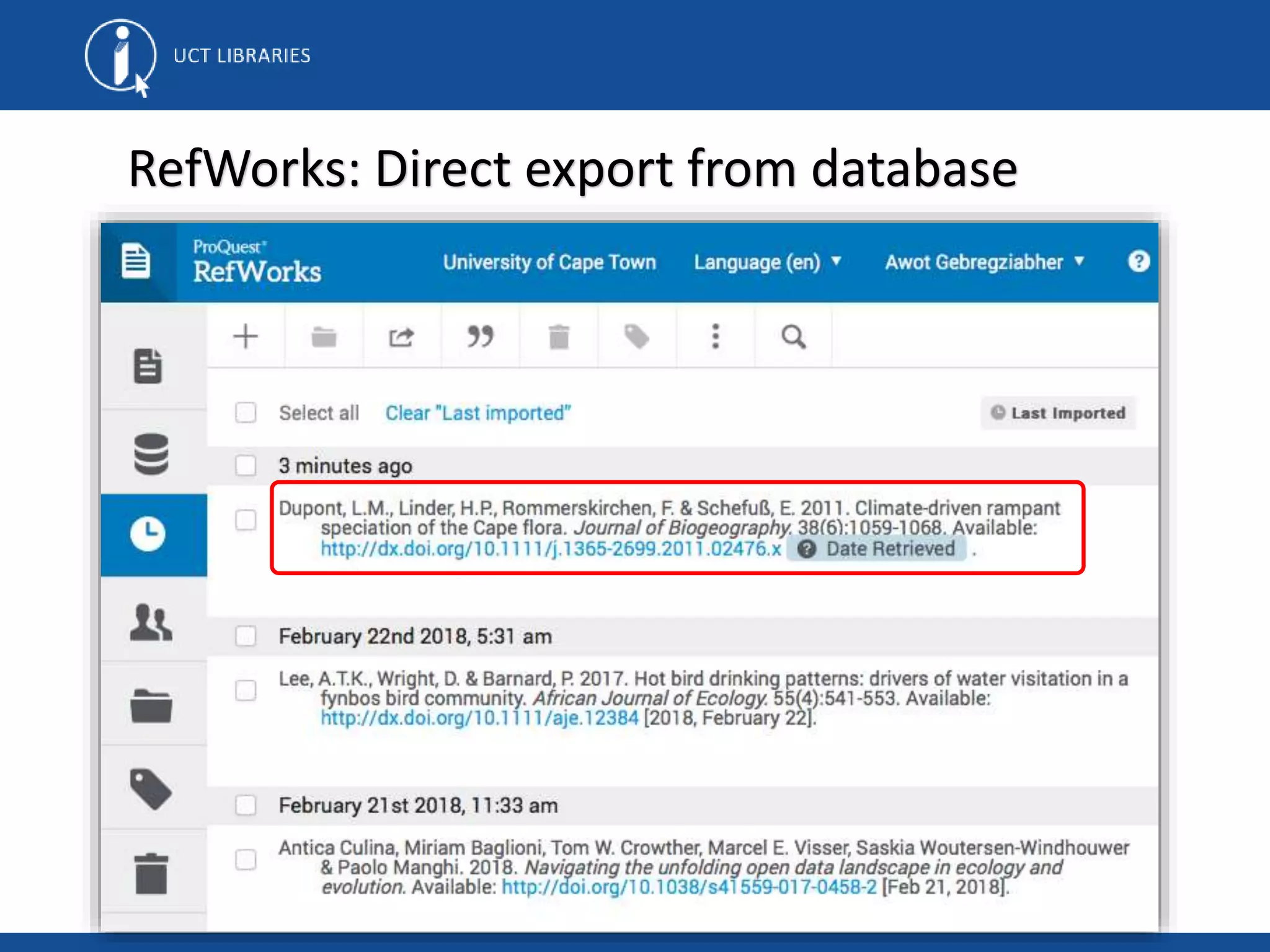 RefWorks: Direct export from database
 