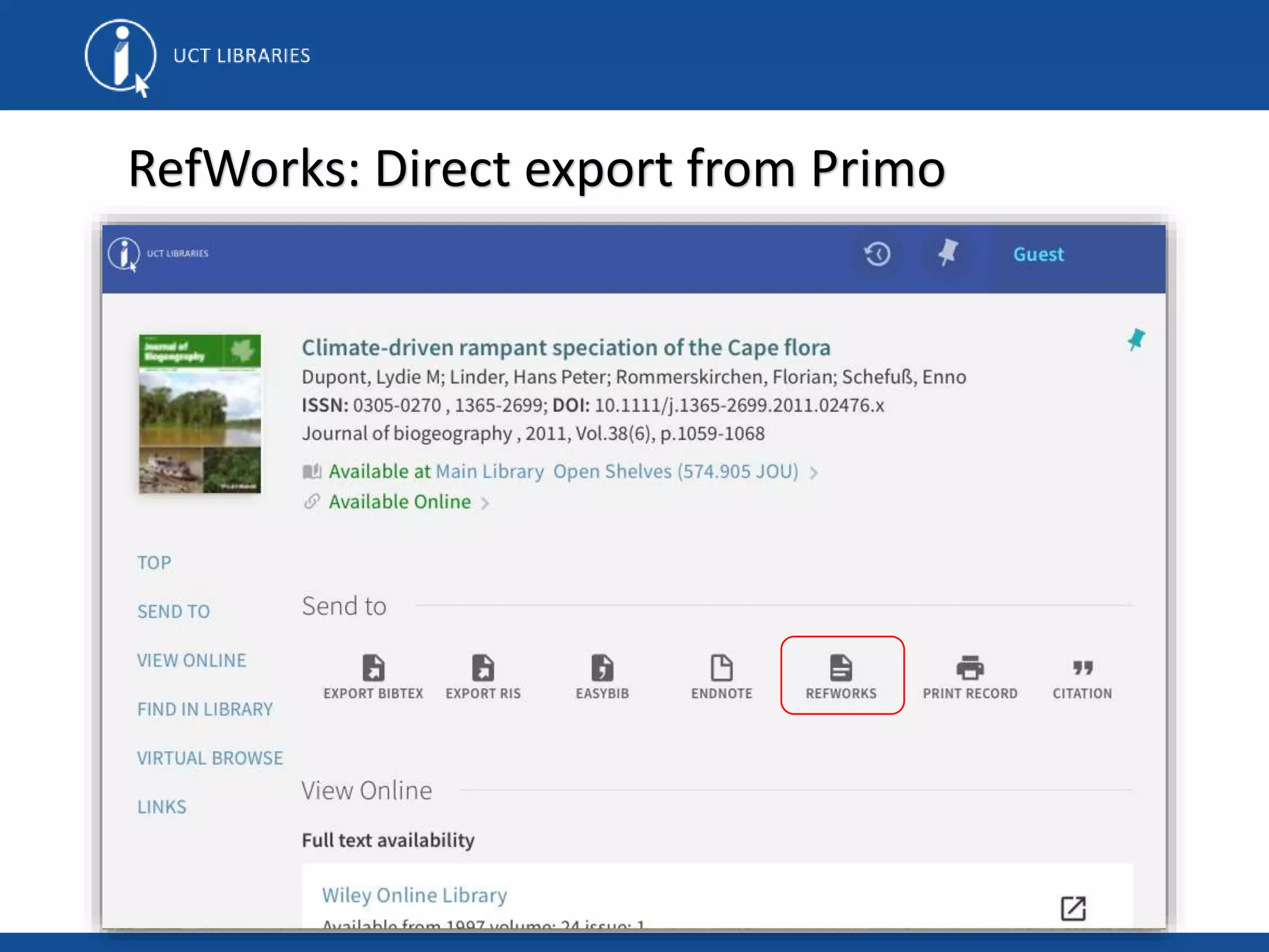 RefWorks: Direct export from Primo
 
