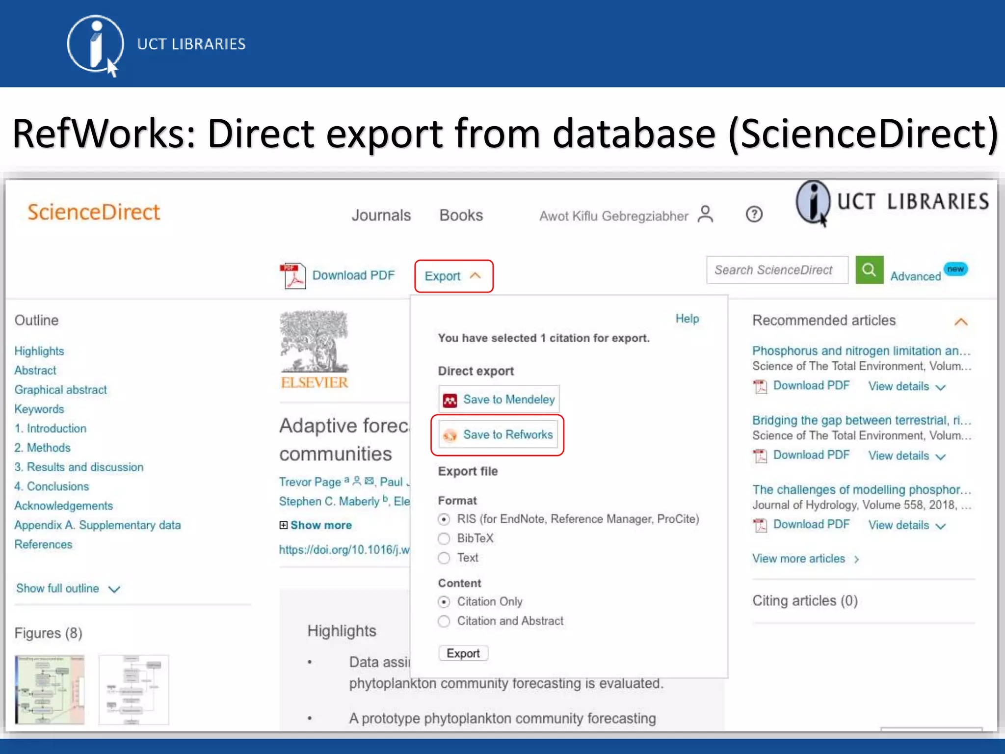 RefWorks: Direct export from database (ScienceDirect)
 
