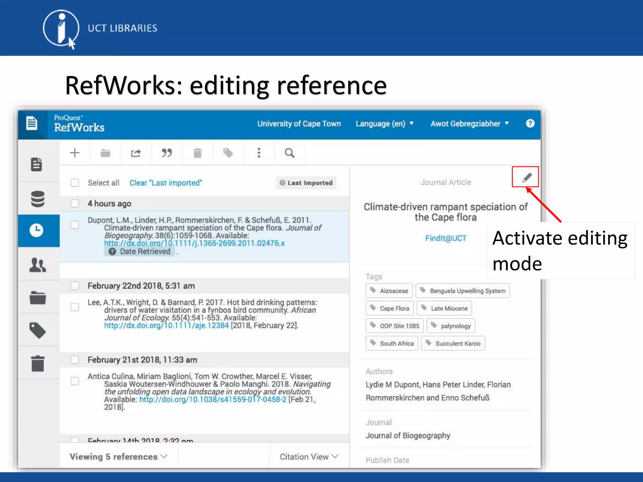 RefWorks: editing reference
Activate editing
mode
 