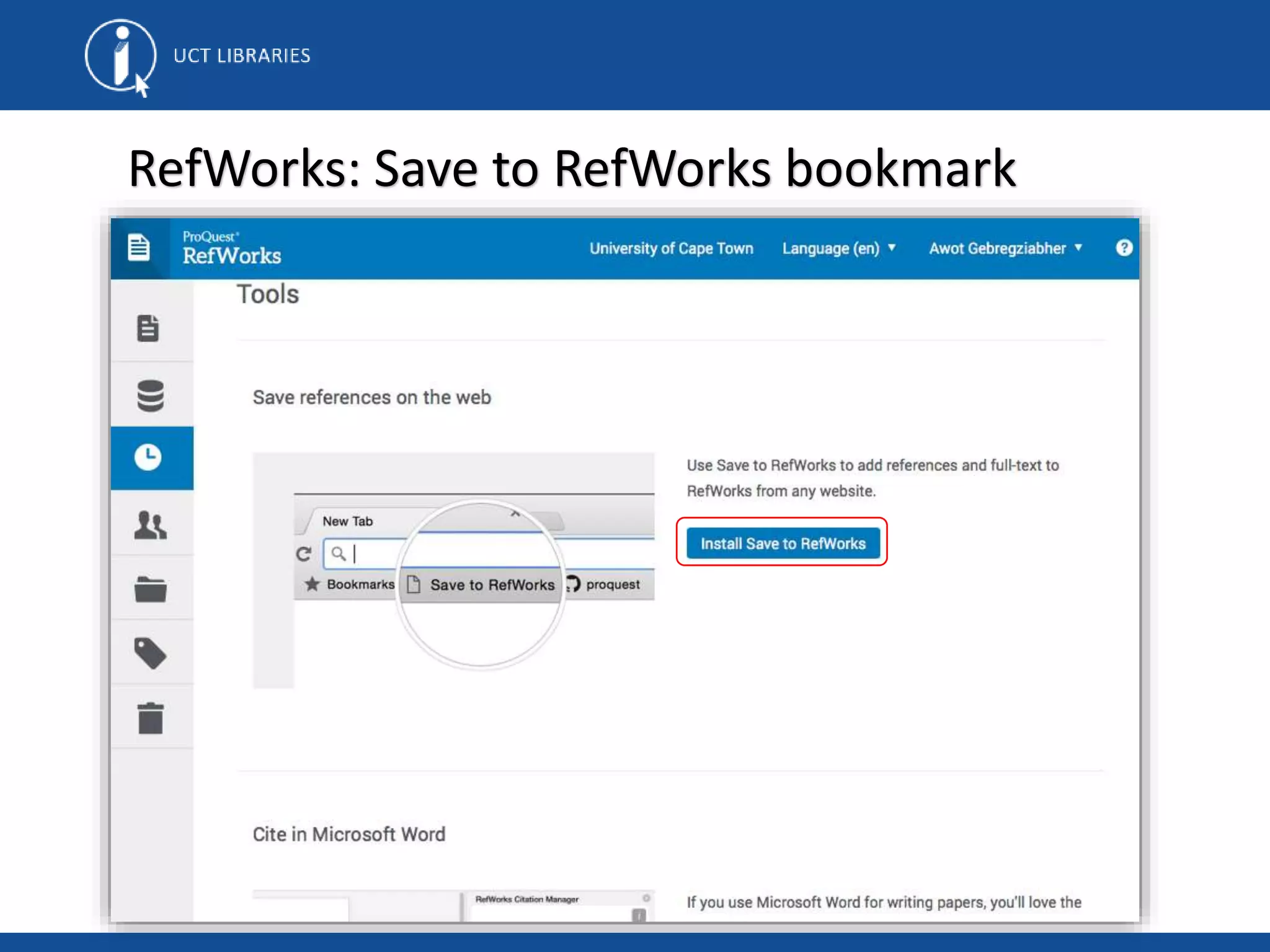 RefWorks: Save to RefWorks bookmark
 