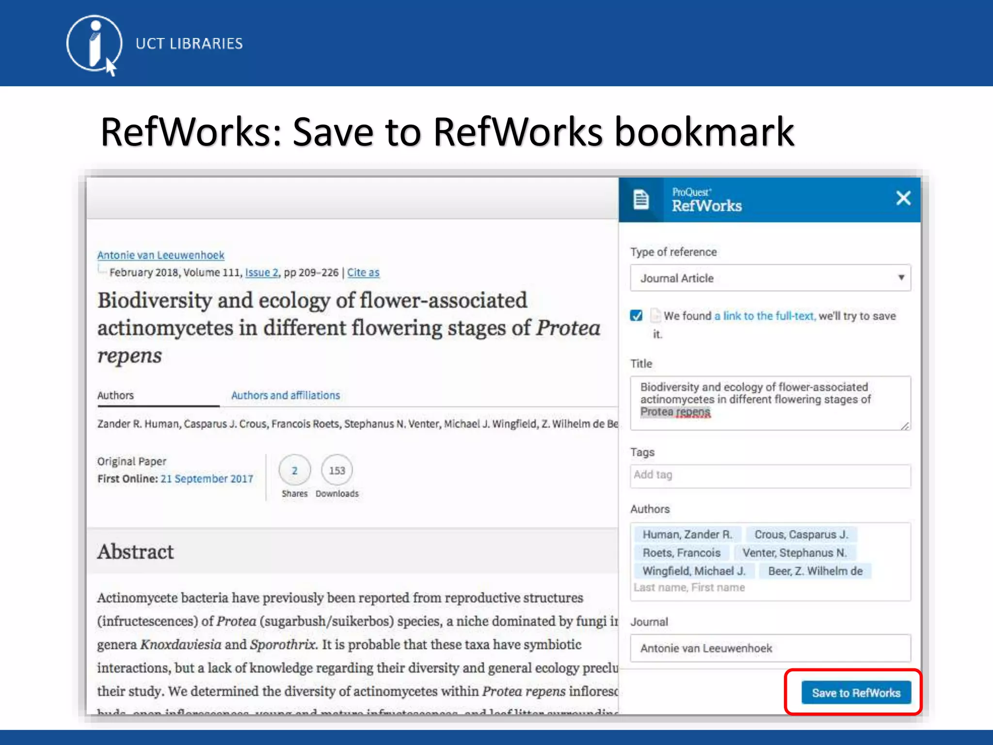 RefWorks: Save to RefWorks bookmark
 