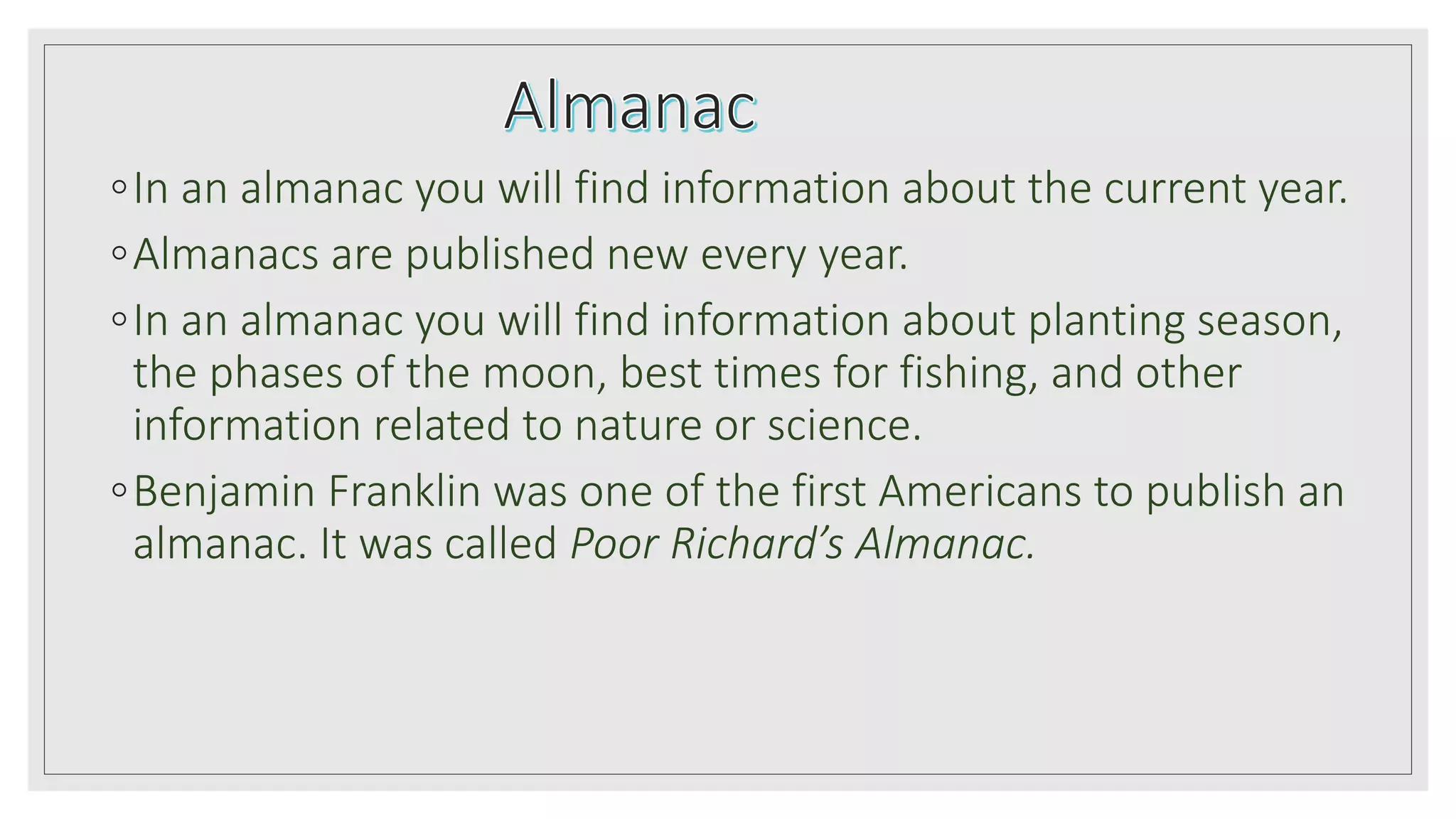 Encyclopedia Atlas Dictionary Thesaurus Almanac. PPSX