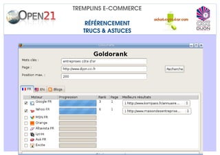 TREMPLINS E­COMMERCE

    RÉFÉRENCEMENT
   TRUCS & ASTUCES
 