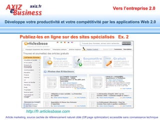 Publiez-les en ligne sur des sites spécialisés  Ex. 2  http://fr.articlesbase.com   