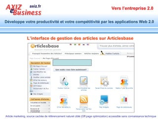 L’interface de gestion des articles sur Articlesbase  