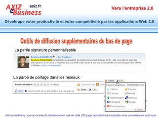 Outils de diffusion supplémentaires du bas de page La partie signature personnalisable La partie de partage dans les réseaux  