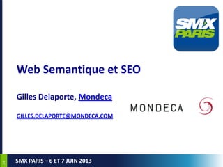 2424
SMX PARIS – 6 ET 7 JUIN 2013
Web Semantique et SEO
Gilles Delaporte, Mondeca
GILLES.DELAPORTE@MONDECA.COM
 