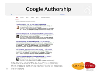Google Authorship

15

http://www.amaranthe.be/blog/referencementtheme/google-authorship-lauteur-dans-les-resultatsde-recherche

 