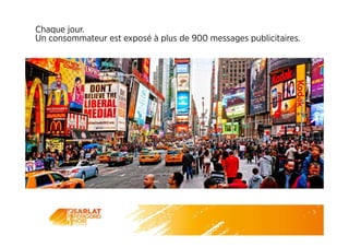 Chaque jour.
Un consommateur est exposé à plus de 900 messages publicitaires.
 