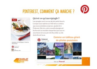 Pinterest, comment ça marche ?
Comme un tableau géant
de photos punaisées
 
