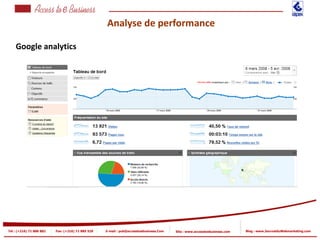 Analyse de performance

    Google analytics




Tel : (+216) 71 888 882   Fax: (+216) 71 885 529   E-mail : pub@accesstoebusiness.Com   Site : www.accesstoebusiness.com   Blog : www.JournalduWebmarketing.com
 