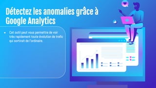 Détectez les anomalies grâce à
Google Analytics
● Cet outil peut vous permettre de voir
très rapidement toute évolution de trafic
qui sortirait de l'ordinaire.
 