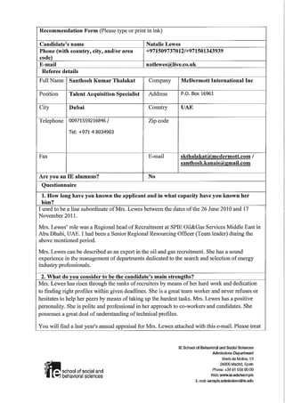 Reference of Santhosh Kumar Thalakat for Natalie Lewes 2012, Page 1