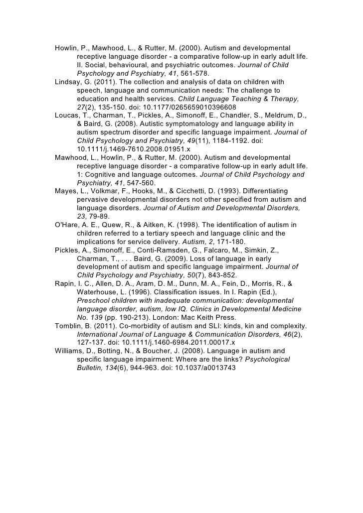 References for Autism and specific language impairment diagnostic di…