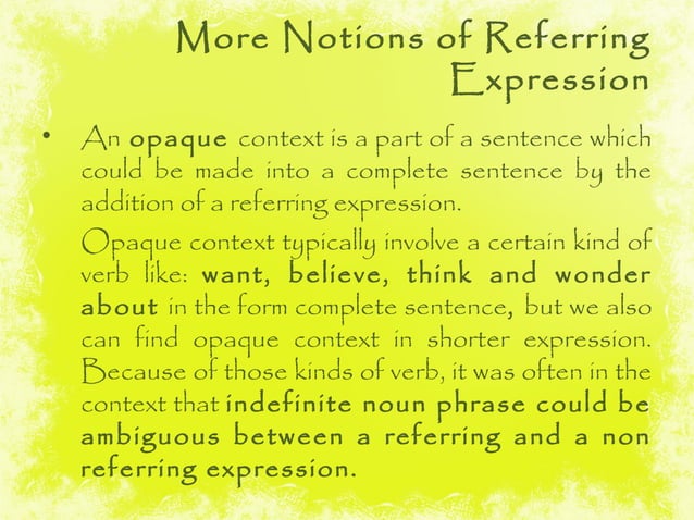 Reference, sense and referring expression | PPT | Books and Literature
