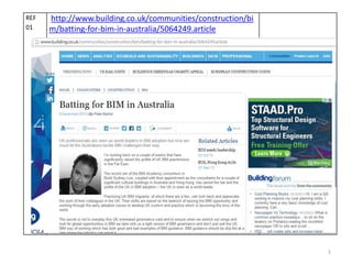 REF
01

http://www.building.co.uk/communities/construction/bi
m/batting-for-bim-in-australia/5064249.article

1

 