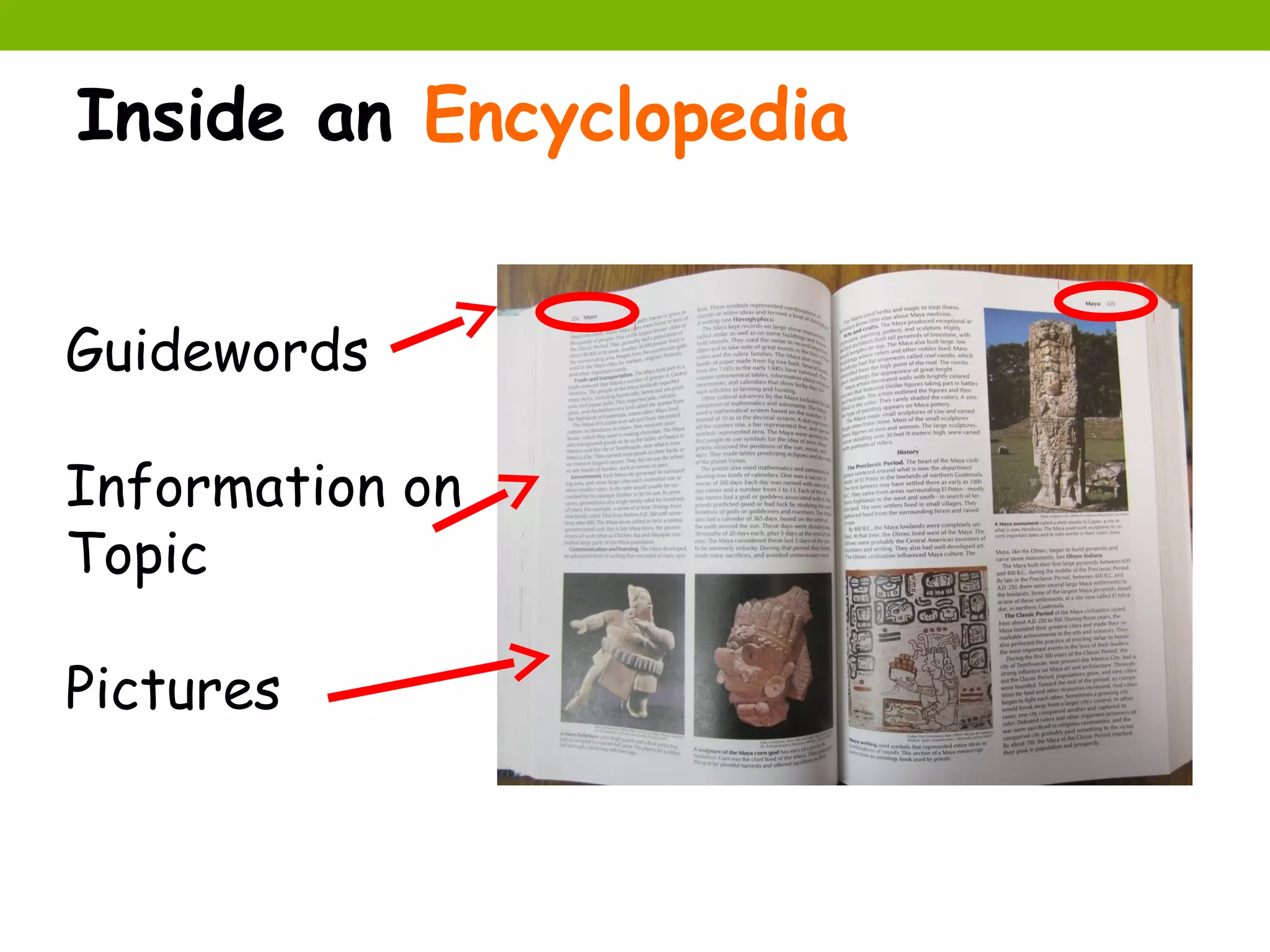 Inside an Encyclopedia


Guidewords

Information on
Topic

Pictures
 