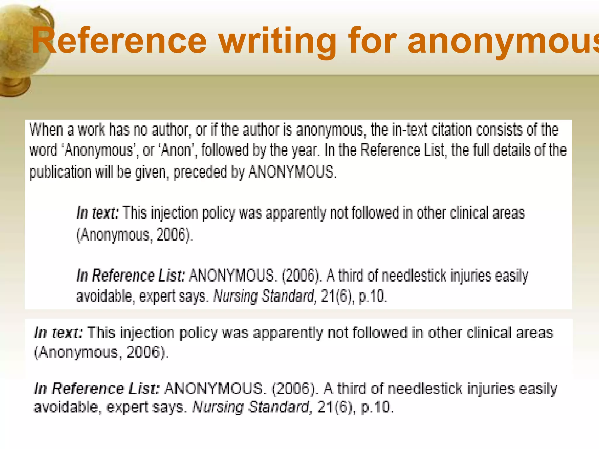 Reference writing for anonymous
 