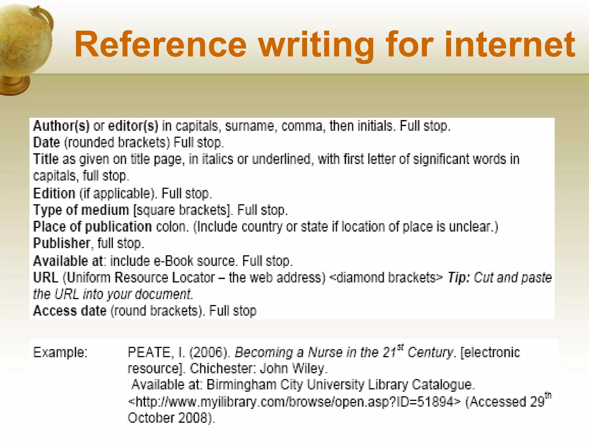Reference writing for internet
 