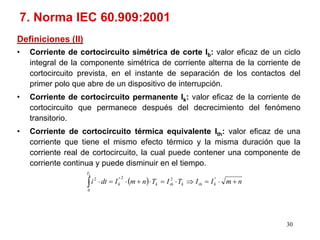 Definiciones (II)
• Corriente de cortocircuito simétrica de corte Ib: valor eficaz de un ciclo
integral de la componente s...