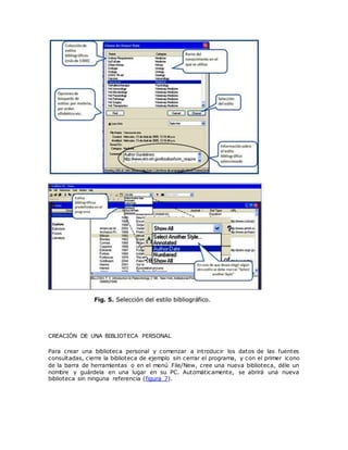 CREACIÓN DE UNA BIBLIOTECA PERSONAL
Para crear una biblioteca personal y comenzar a introducir los datos de las fuentes
consultadas, cierre la biblioteca de ejemplo sin cerrar el programa, y con el primer icono
de la barra de herramientas o en el menú File/New, cree una nueva biblioteca, déle un
nombre y guárdela en una lugar en su PC. Automáticamente, se abrirá una nueva
biblioteca sin ninguna referencia (figura 7).
 