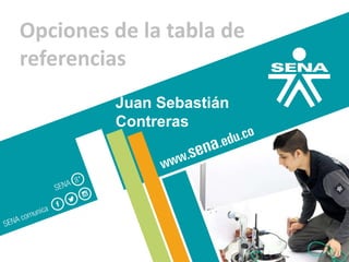 Opciones de la tabla de
referencias
Juan Sebastián
Contreras
 