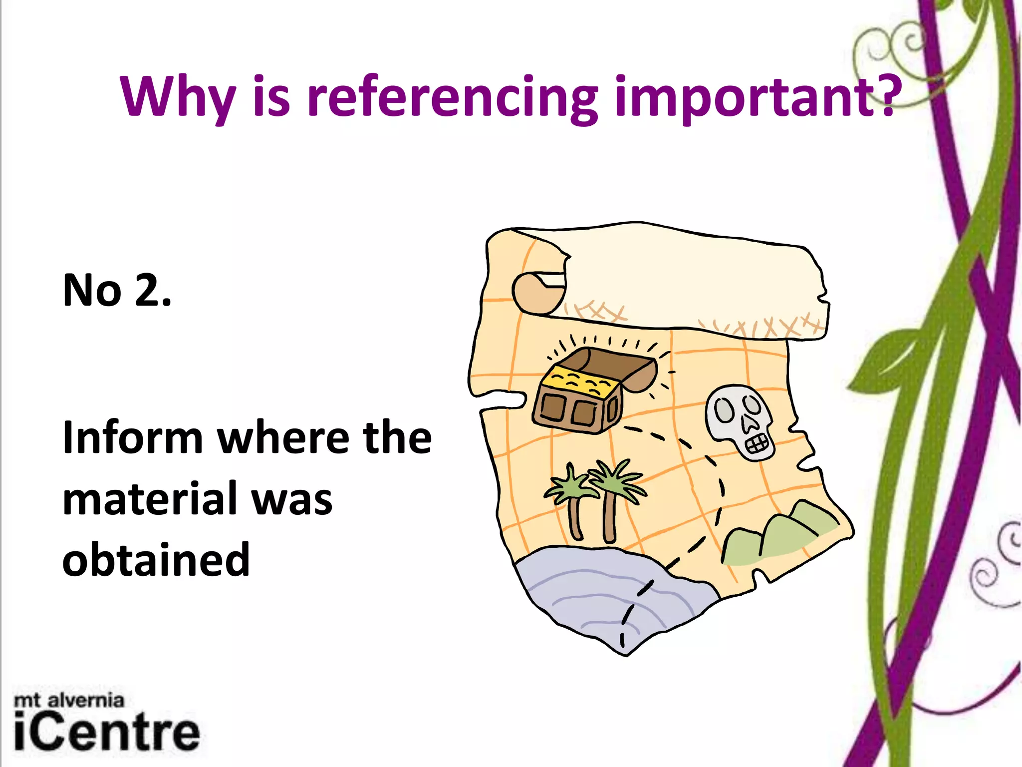 Why is referencing important?


No 2.

Inform where the
material was
obtained
 