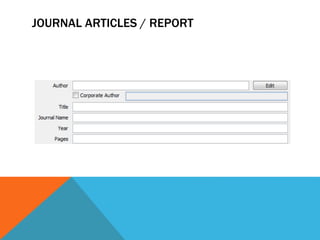 JOURNAL ARTICLES / REPORT
 