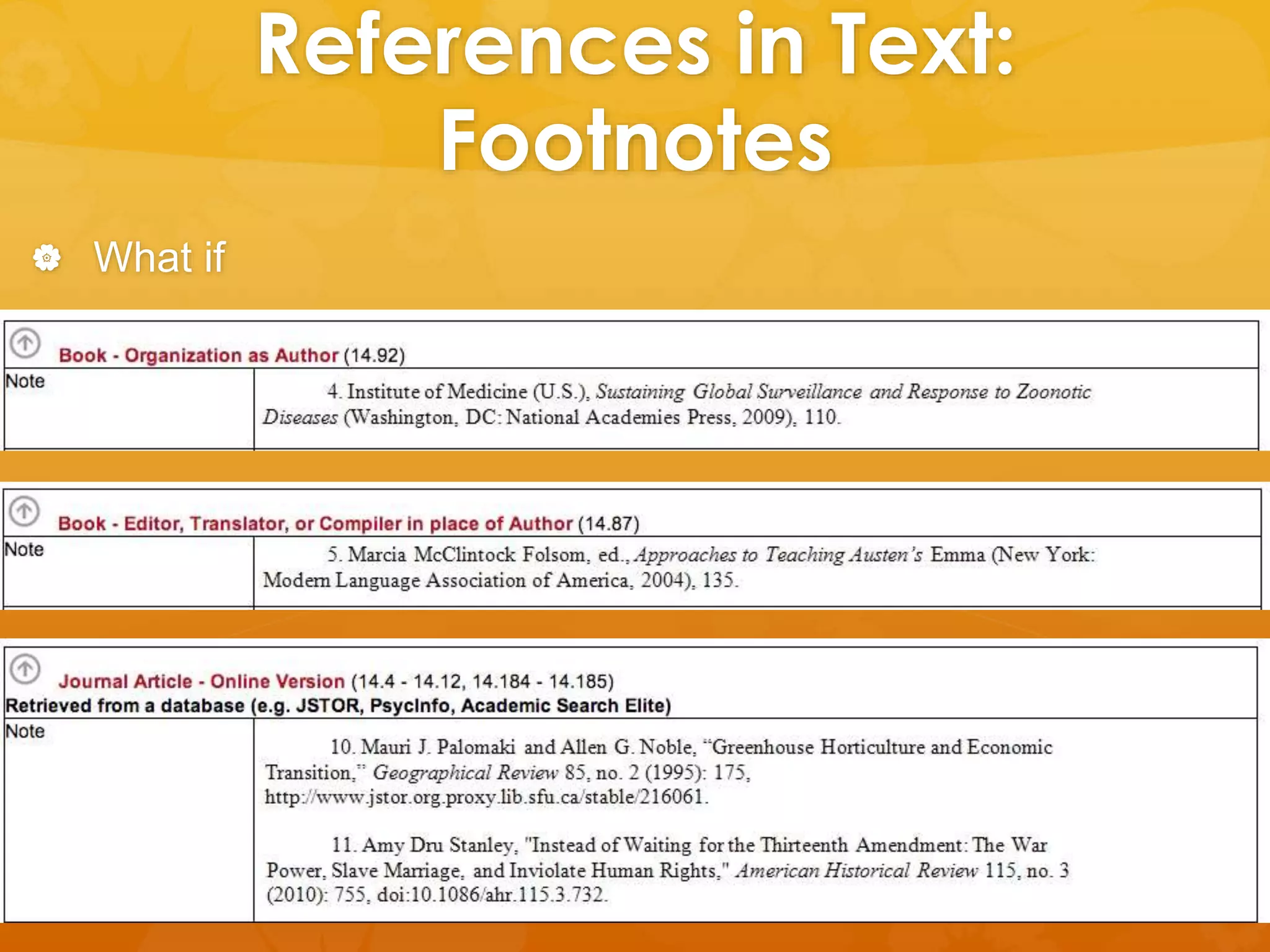 References in Text: 
Footnotes 
 What if 
 