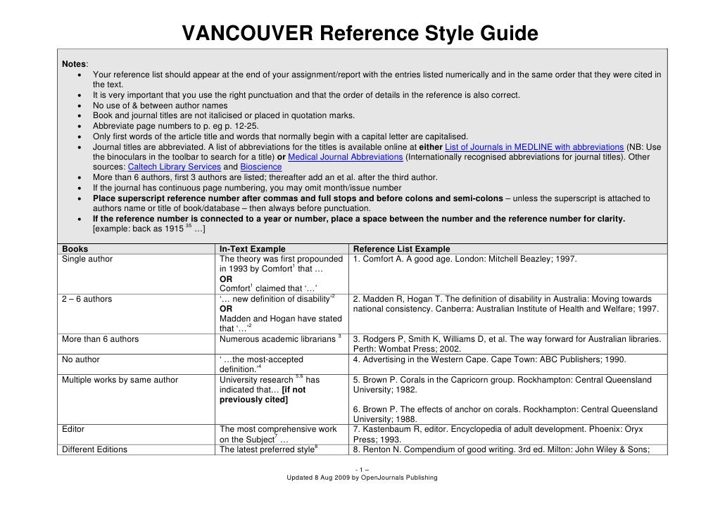 Vancouver Style Referencing Guide