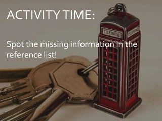 ACTIVITYTIME:
Spot the missing information in the
reference list!
 