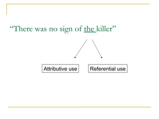 “There was no sign of the killer” 
Attributive use Referential use 
 