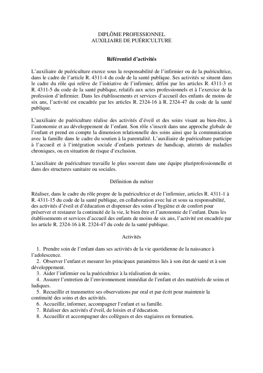 Referentiel activites auxiliaire puericultrice