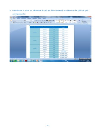 - 16 -
 Connaissant la zone, on détermine le prix du bien concerné au niveau de la grille de prix
correspondante :
 