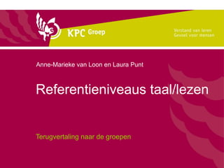 Referentieniveaus taal/lezen Terugvertaling naar de groepen Anne-Marieke van Loon en Laura Punt  