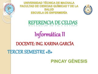 Informática II
DOCENTE: ING. KARINAGARCÍA
TERCER SEMESTRE «B»
PINCAY GÉNESIS
 