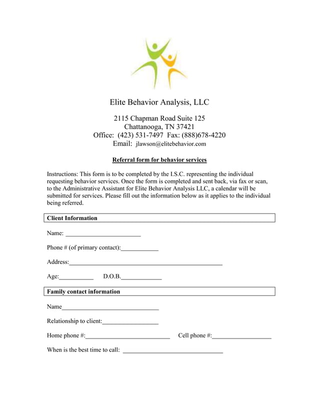 Elite Behavior Analysis Referral Form PDF