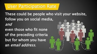 User Participation Rate 
These could be people who visit your website, 
follow you on social media, 
and 
even those who f...