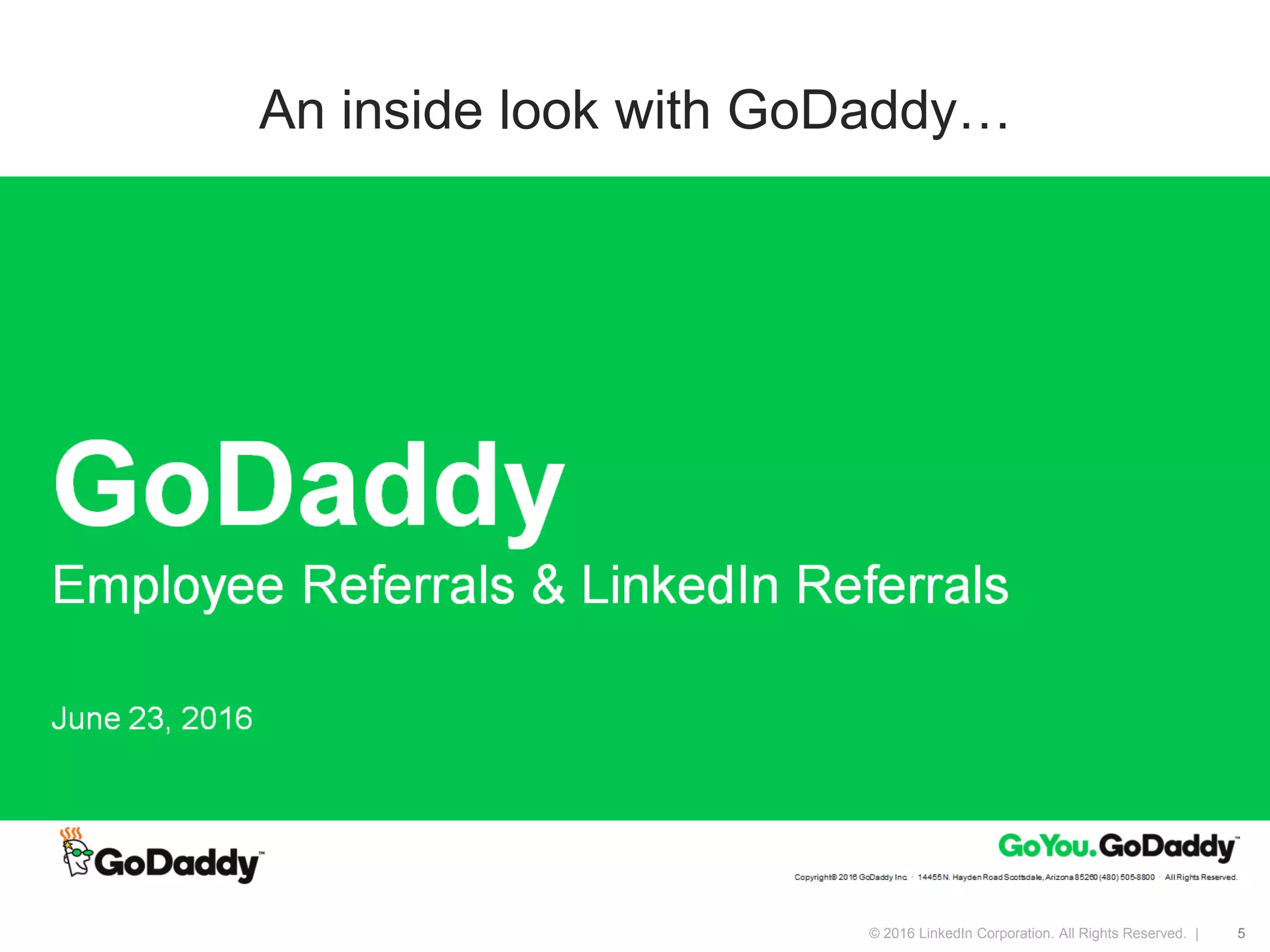 © 2016 LinkedIn Corporation. All Rights Reserved. |
An inside look with GoDaddy…
5
 