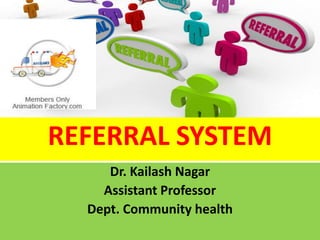 REFERRAL SYSTEM
Dr. Kailash Nagar
Assistant Professor
Dept. Community health
 