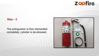 The extinguisher is then dismantled
completely; cylinder is de-stressed.
Step – 2
 