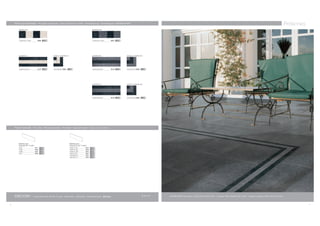 Gres porcellanato - Porcelain stoneware - Gres cerame fin vitrifie - Feinsteinzeug - Porseleingres -
                                                                                                                                                                                                                                                                                    Ardennes
         MOSAICO N/I                                                                                  MOSAICO N/G




         11x44,5 (41/2”x18”)      GS66 9                                                              11x44,5 (41/2”x18”)   GS37 9




         LINEARE N/I                          ANGOLO LINEARE N/I                                      LINEARE G/N                    ANGOLO LINEARE G/N




         15x44,5 (6”x18”)         GL37 9      15x15 (6”x6”) GS64   19                                 15x44,5 (6”x18”)      GL34 9   15x15 (6”x6”) GS36   19




                                                                                                      LINEARE N/G                    ANGOLO LINEARE N/G




                                                                                                      15x44,5 (6”x18”)      GL36 9   15x15 (6”x6”) GS35   19




     Pezzi speciali - Trim tiles - Pieces speciales - Formteile - Speciale delen -




         Battiscopa                                                     Battiscopa
         8,5x45 (31/2”x18”)                                             8,5x44,5 (31/2”x18”)
         DORÉ                  GS71   18                                DORÉ R LAPP.      GS74   32
         FUMÉ                  GX46   18                                FUMÉ R LAPP.      GX48   32
         IVOIRE                GS70   18                                IVOIRE R LAPP.    GS72   32
         NOIR                  GS69   22                                NOIR R LAPP.      GR47   36
                                                                        FUMÉ BOCC. R      GX47   32
                                                                        GRIS BOCC. R      GR76   32




     DECORI -                  DECORATIVE MOTIF TILES - DECORS - DEKORE - DECORATIES -
                                                                                                                                                               9,5 mm   ARDENNES Gris Bocc. 44,5x44,5 (18”x18”) - Lineare N/G 15x44,5 (6”x18”) - Angolo Lineare N/G 15x15 (6”x6”)



16                                                                                                                                                                                                                                                                                             17
 