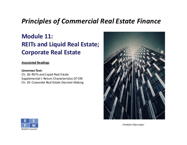 Principles of Commercial Real Estate Finance Module Topics Covered
