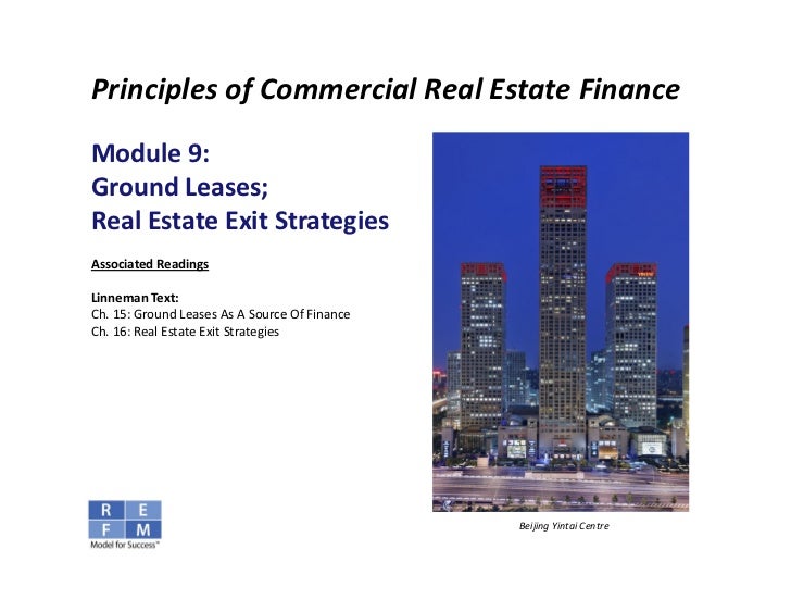 Principles of Commercial Real Estate Finance Module Topics Covered
