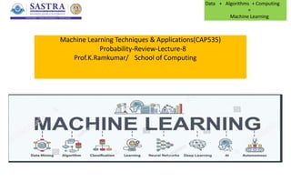 Machine Learning Techniques & Applications(CAP535)
Probability-Review-Lecture-8
Prof.K.Ramkumar/ School of Computing
Data + Algorithms + Computing
=
Machine Learning
 