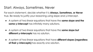 Linear Statement Examples Refine Ideas About Systems of Linear Equations (12.3).pptx