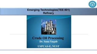 1
Emerging Technologies(TEE 801)
Refinery
Dr. Sana Yaqub
USPCAS-E, NUST
 