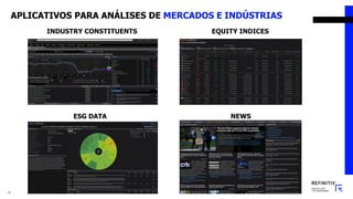 APLICATIVOS PARA ANÁLISES DE MERCADOS E INDÚSTRIAS
INDUSTRY CONSTITUENTS EQUITY INDICES
12
ESG DATA NEWS
 